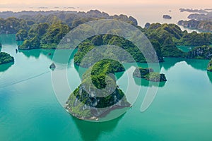 Ha Long Bay view from above, fisher farm in Halong bay