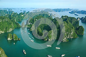 Ha Long Bay view from above, fisher farm in Halong bay