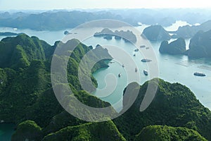 Ha Long Bay view from above, fisher farm in Halong bay