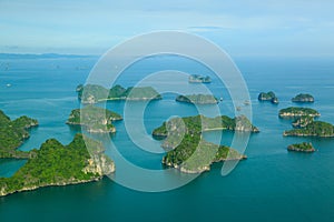 Ha Long Bay view from above, fisher farm in Halong bay