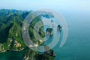 Ha Long Bay view from above, fisher farm in Halong bay