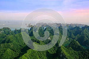 Ha Long Bay view from above, fisher farm in Halong bay