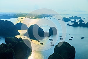 Ha Long Bay view from above, fisher farm in Halong bay