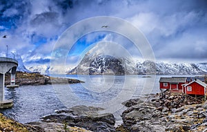 Ha,mnoy Fishing Village at Lofoten Islands in Norway.