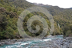 Haast river and thunder creek fall in New Zealand