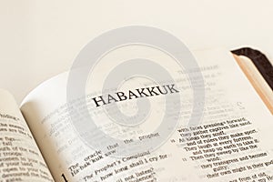 Habakkuk Holy Bible Old Testament prophet. Open Scripture Book inspired by God Jesus Christ