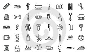 Haberdashery icons set outline vector. Textile roll