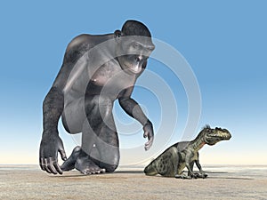 habilis and baby dinosaur Megalosaurus