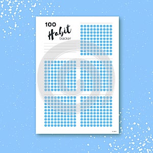 Habit tracker. 100 days template habit diary. Journal planner. Bullet journal. Goal list .Paper size A4. Hexagon shape