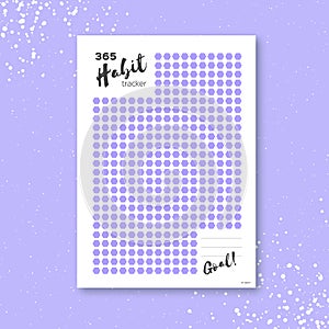 Habit tracker. 365 days template habit diary for year. Journal planner. Bullet journal. Goal list .Paper size A4