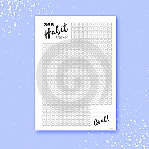 Habit tracker. 365 days template habit diary for year. Journal planner. Bullet journal. Goal list .Paper size A4. Square