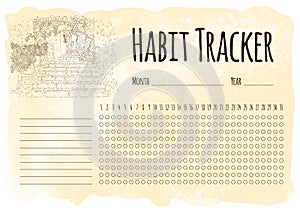 Habit tracker. City sketching. Line art silhouette. Travel card. Tourism concept. France, Saint-Paul-de-Vence. Vector