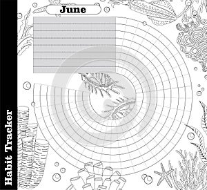 Habit tracker is empty. Bullet magazine template. Monthly planner. Vector illustration. Organizer for printing, diary, planner for