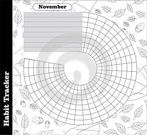 Habit tracker is empty. Bullet magazine template. Monthly planner. Vector illustration. Organizer for printing, diary, planner for