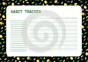 Habit tracker for month flat vector template. Planner page with mandarins and leaves layout