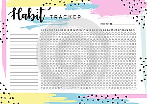 Habit Tracker. Monthly planner habit tracker blank template. Monthly planer