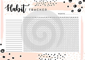 Habit Tracker. Monthly planner habit tracker blank template. Monthly planer