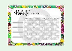 Habit Tracker. Monthly planner habit tracker blank template. Monthly planer