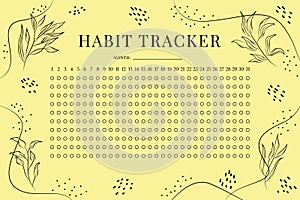 Habit tracker. Monthly planner. Monthly planner habit tracker blank template.