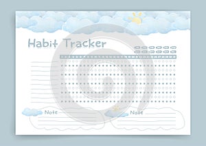 Habit tracker. Monthly planner. Monthly planner habit tracker blank template. Vector illustration.