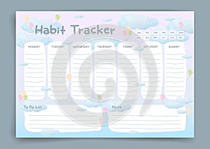 Habit tracker. Monthly planner. Monthly planner habit tracker blank template. Vector illustration.