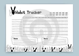 Habit tracker. Monthly planner. Monthly planner habit tracker blank template. Vector illustration.