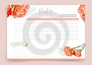 Habit tracker. Monthly planner. Monthly planner habit tracker blank template. Vector illustration. Minimal style. Clean style.