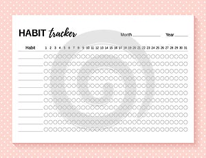 Habit tracker template. Habit diary layout for month. Vector illustration