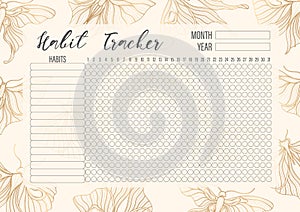 Habit tracker template for monthly.Planner checklist ready to print.Calendar table of habits for every day.