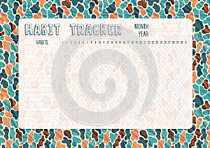 Habit tracker template for monthly.Planner checklist ready to print.Calendar table of habits for every day.