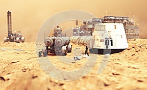 Habitat settlement research and living quarters on the desolate red planet of Mars. photo