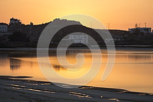 Habitations and Calm Sea Water in Naxos, Greece