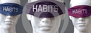 Habits can blind our views and limit perspective - pictured as word Habits on eyes to symbolize that Habits can distort perception