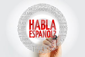 Habla Espanol? Speak Spanish? word cloud, education business concept
