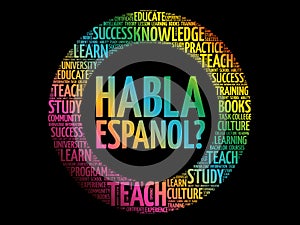 Habla Espanol? (Speak Spanish?) word cloud, education concept