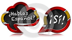 Hablas Espanol and Si - Two Speech Bubbles Isolated on White Background