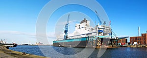 Habor with dock and freighter in Bremerhaven, Germany