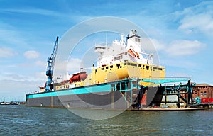 Habor with dock and freighter in Bremerhaven, Germany