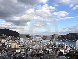 Habour view with blue sky and cloud, Onomichi, Hiroshima, Japan