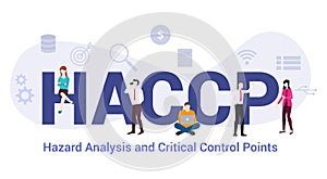 Haccp hazard analysis and critical control points concept with big word or text and team people with modern flat style - vector