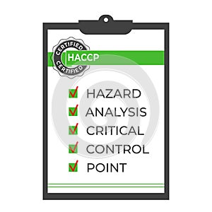 HACCP. Hazard analysis critical control points icon. Vector logo template. Certificate form