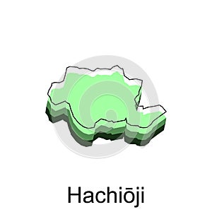 Hachioji Map City green color with outline and black shadow, vector illustration design