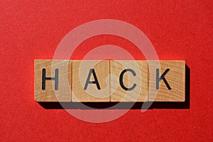 Hack, single word on red