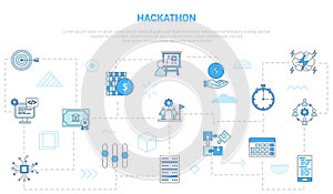 Hackathon concept with icon set template banner with modern blue color style