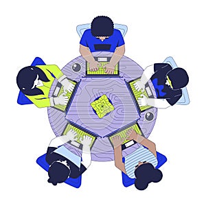 Hackathon programming group top view 2D vector illustration