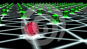Hacked hexagon network of sphere nodes cybersecurity concept