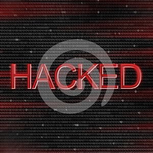 Hacked inscription over red binary code stream background