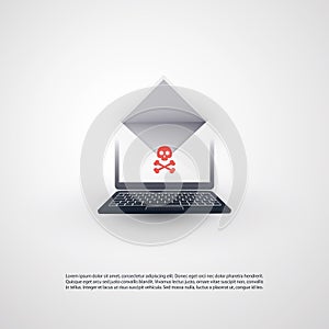 Hacked Laptop and Envelope with Skull and Crossbones Sign on the Screen - Virus, Malware, Ransomware, Fraud, Spam, Phishing