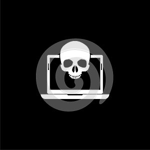 Hacked laptop icon for web design isolated on dark background