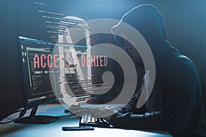Hacker with access denied messages on computer